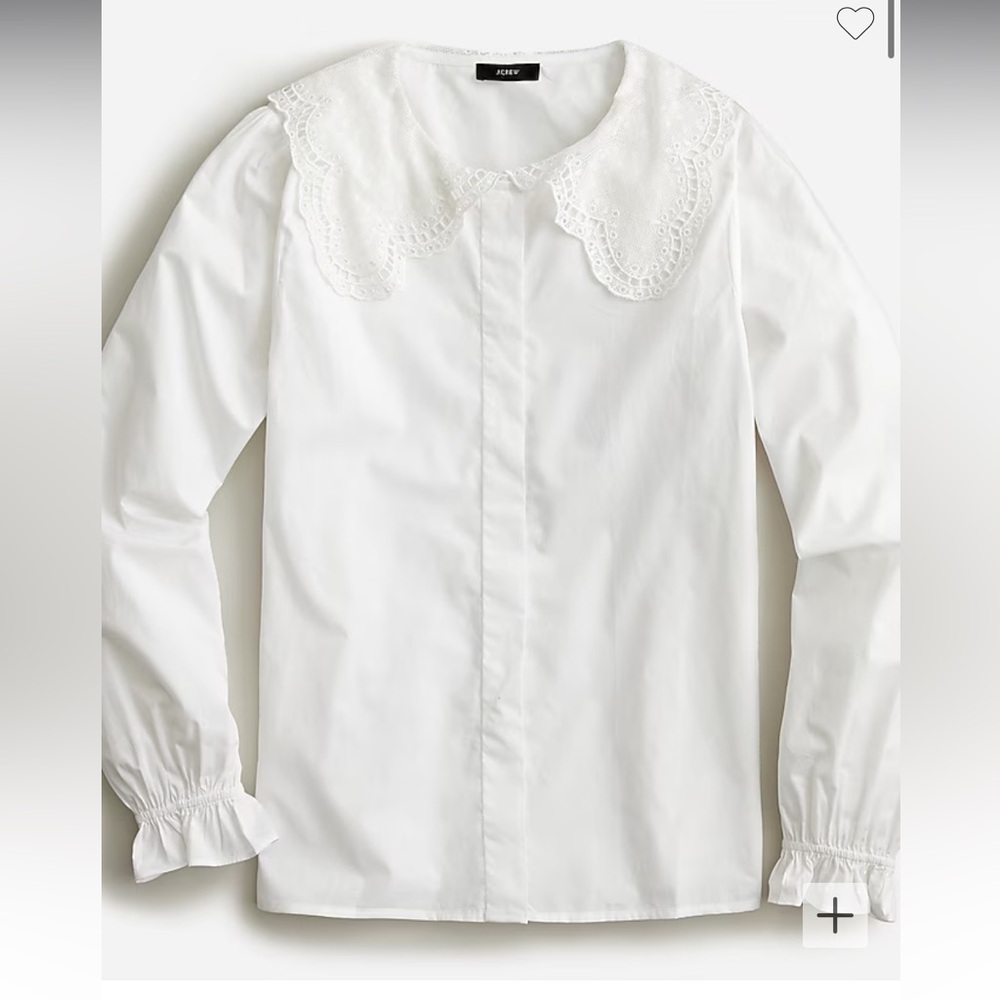 Lace-collar cotton poplin top